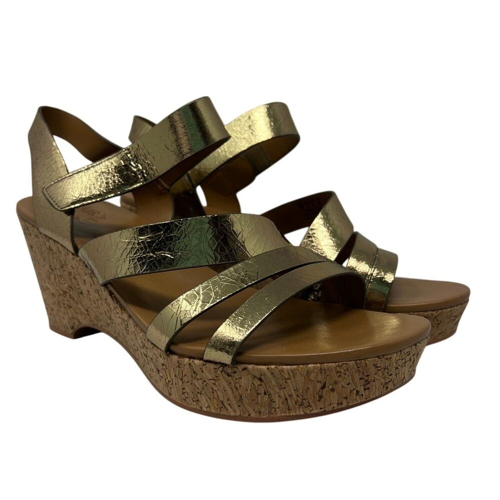 Naturalizer Cynthia Gold Leather Strappy Wedge Heels 10 Wide